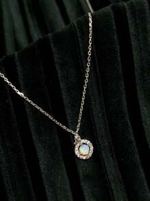 BALMORA 1 colar com pingente retrô elegante de prata esterlina S925 com opala sintética e zircônia cúbica incrustada para mulheres como presente de Dia das Mães