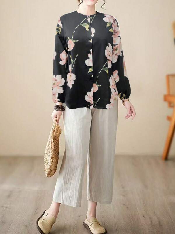 Nieuwe casual blouse met bloemenprint en lange mouwen voor dames