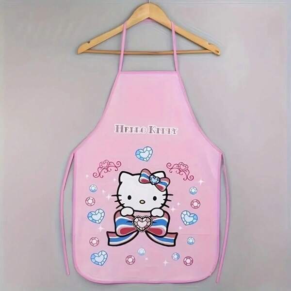 Sanrio 1pc Adjustable Hello Kitty Apron - Adorable Cartoon Design With Pink Bow And Whiskers, Easy To Clean And Durable, Suitable For Cooking, Baking, Painting And Crafting, Hello Kitty Theme