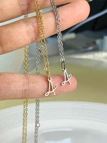 1pc Delicate & Petite Stainless Steel Alphabet Letter Necklace, Personalized Heart Pendant Necklace For Women & Girls - Silver - View 3