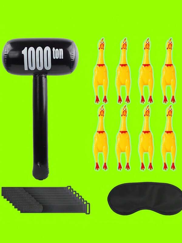 1 Set Scream Chicken Party Game: 3 Person Set Includes 4 Chicken Props, 4 Blindfolds, 1 Mallet, Fun Outdoor Multi-Player Party Game