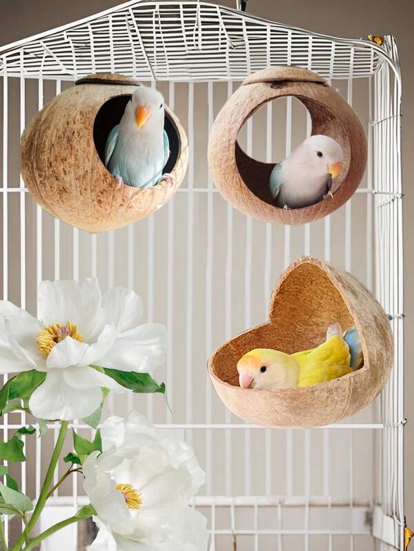 1pc Hanging Parrot Coconut Shell Bird Nest, Coconut Shell Bird Toy, Summer Bird Nest Hanging Nest, Suitable For Parrot, Budgie, Bird Cage, Comfortable Bird Nest, Bird Toy