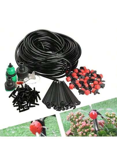 25m/82ft Drip Irrigation Kit, Garden Irrigation System, 4/7" Distribution Tubing Watering Drip Kit, DIY Saving Water Automatic Irrigation Set For Garden Greenhouse Patio Lawn Watering Supplies