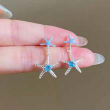 1 Pair Summer Beach Vacation Style Blue Stafish Dangle Earrings For Women Girls,Suitable For Party Gifts Daily Wear