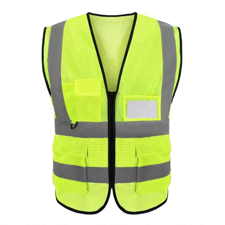 Peach Shaped Mesh With Multiple Pockets,Reflective Vest, Construction Site, Sanitation, Traffic, Yellow Reflective Vest, Multiple Pockets For Duty, Proxy Driving, Reflective Back