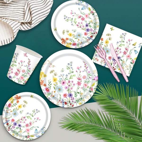 Butterfly Flower Party Paper Plate, Wildflower Dinner Plate Disposable Paper Cup, Graduation, Birthday Party Tableware