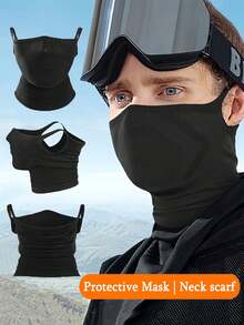 Máscara facial de alta elasticidade para homens, 1 peça, ciclismo ao ar livre, outono, primavera e verão, malha, cachecol esportivo quente, capa de pescoço oco sem costura respirável para todas as estações, máscara facial masculina para ciclismo, corrida, caminhada, esportes, à prova de vento, poeira e proteção solar, máscara tridimensional respirável que absorve o suor, máscaras de esqui