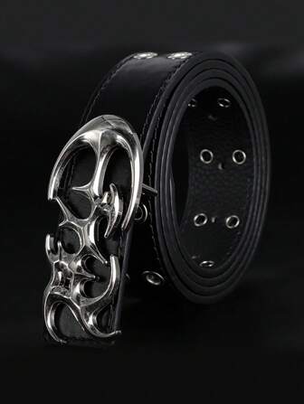 Accessori personalizzati e in stile Y2K con fibbia asimmetrica, stile di strada, cintura universale per uomo e donna, con doppia fila di occhielli in metallo, cintura hip-hop alla moda, abbinabile a jeans, minigonna e cintura in vita