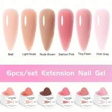 6 Colors 15ml UV Cured Nail Extension Adhesive - Crystal Clear, White, Milky Jelly, Light Pink, Pink, Nude - Smooth, Alcohol-Free, Quick-Drying, Perfect For Nail Art And Salon Use- An Easter Gift For Girls With Nail - 彩色 - 查看 10