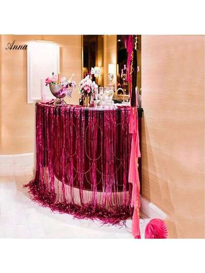 1/2/5 pezzi Tende da finestra con frange in lamina metallica fucsia, sfondo per feste, compleanni, matrimoni, articoli da regalo