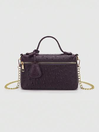 1pc PU Leather Stone/Ostrich/Snake Textured Elegant Lady's Box-Shaped Makeup Bag/Handbag