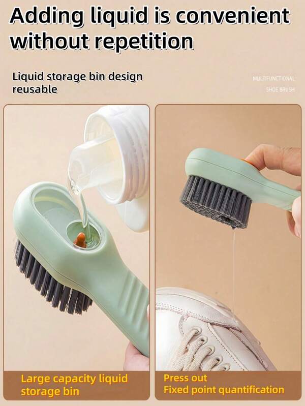1 Stück Multi-Funktions Schuhbürste mit Flüssigkeitsspender, weiche Borsten für sanfte Schuh- und Textilreinigung, Schuhreinigungs-Tool mit Druckbeaufschlagung zur Flüssigkeitsausgabe