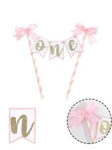 1 件粉色蝴蝶结丝带蛋糕装饰 - 蝴蝶结生日蛋糕装饰，主题派对用品，她正在结婚，蝴蝶结 1 岁生日蛋糕装饰 - 彩色 - 查看 4