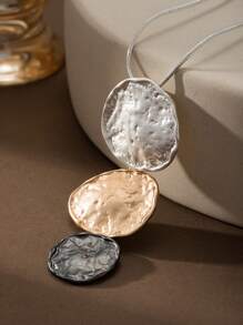 Asymmetrical Textured Bohemian Gothic Style Platinum & Black Pendant Y-Necklace, Versatile For Daily Wear, Party, Music Festival, Gathering, Holiday Gift