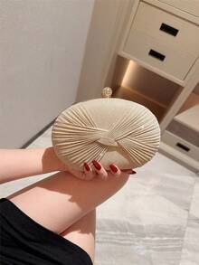 1 pièce Sac de soirée mini en forme d''œuf avec design nœud brillant, décoré de strass élégant et de luxe, sac de soirée charmant, convient pour une fête de mode, un bal de promo, un mariage romantique, un anniversaire, peut être offert, avec chaîne d''épaule amovible - Doré - Voir 3