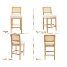 Chairus Kitchen Bar Stools Set Of 2 Upholstered High Chair In Linen Mid-Century Breakfast Counter Stool With Wooden Legs - White - View 6