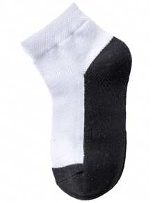 5双装纯棉黑白休闲袜，弹力中筒运动透气袜，学生款 - 黑與白 - 查看 4