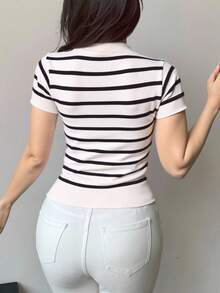 Polo rayas top corto moderno - Blanco - Ver 3