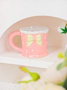 1 pieza Taza de cerámica con capacidad grande, creativa con diseño de lazo y luna 3D pintado a mano con estilo femenino