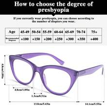 1/2 kính đọc sách thời trang dành cho nữ, gọng mắt mèo trơn, gọng màu kẹo trẻ trung, càng kính có bản lề lò xo, phụ kiện thời trang cho nhiều dịp, kính đọc sách đeo hàng ngày thoải mái và bền bỉ - Màu tím - Xem 7