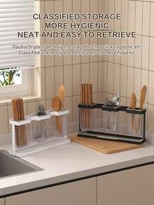 1pc Black Chopsticks Holder With Tray, Cutlery Drying Rack, Kitchen Utensil Organizer, Tableware Drainer, Countertop Storage Rack, Kitchen Accessory - Black - View 10