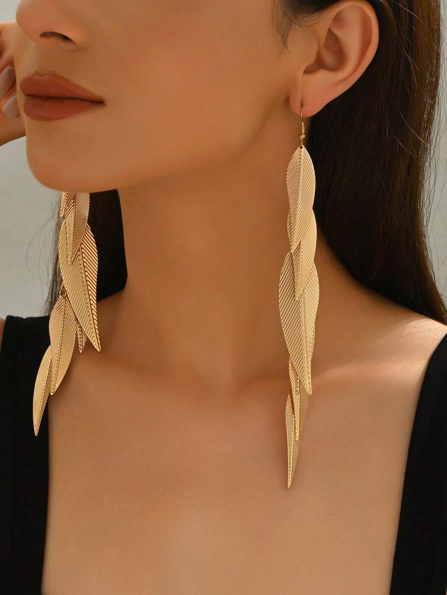 1 pereche vară nouă asimetrică frunze Tassel casual la modă versatil cercei