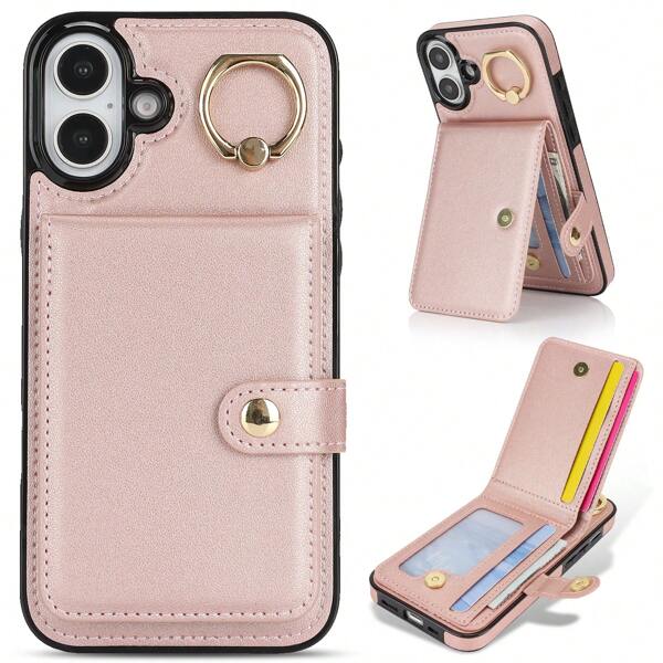 OUKNOEO Compatible With IPhone 16e 15 14 13 Pro Max S25 Edge S24 Ultra Plus Fashion PU Leather Phone Case With Ring Credit Card Holder Flip Magnetic Clasp Durable Cover