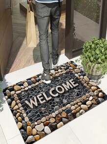 1/2pcs Welcome Home Pebble Printed Pattern Floor Mat - Non Slip Floor Mat, Suitable For Indoor/Outdoor Use, Perfect For Entranc Mats, Kitchen Mats, Laundry Room Mats, Bathroom Mats, Living Room Mats, Etc., Washable Area Mats