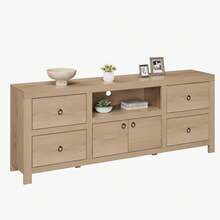 Farmhouse TV Stand For 75/80 Inch TVs, 70" Long Entertainment Center With 6 Storage Drawers & Soundbar Shelf, White Television Consoles Stands For Living Room, Bedroom - 卡其色 - 查看 4