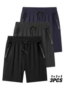 3pcs Plus Size Men's Summer Sports Shorts, Loose Fit Outdoor Lightweight Breathable Casual Shorts