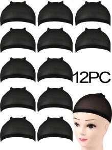 Touca Preta para Perucas Femininas, Touca de Renda para Peruca Frontal, Touca Careca para Perucas, Vermelho Marrom, 20/12 Peças