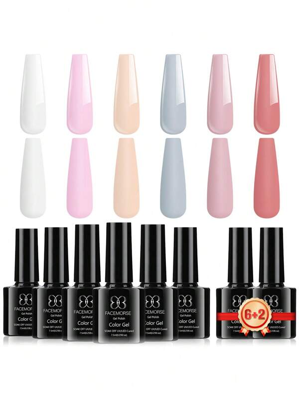 Spring And Summer 0.254fl.Oz * 8 Bottles Of Basic Color Nail Polish, Pink Candy Color Girl Heart Macaroon Solid Color Gel With The Base And Sealer, Home DIY To Create A Beautiful Nail!