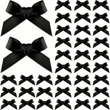 100pcs Ribbon Bows, 1.57x0.4in Mini Bows For Crafts Cute Small Ribbon Tiny Bows For Sewing Gift Wrapping Wedding Party Favors Treat Bags Gift Box Decoration (Pink) - Black - View 1