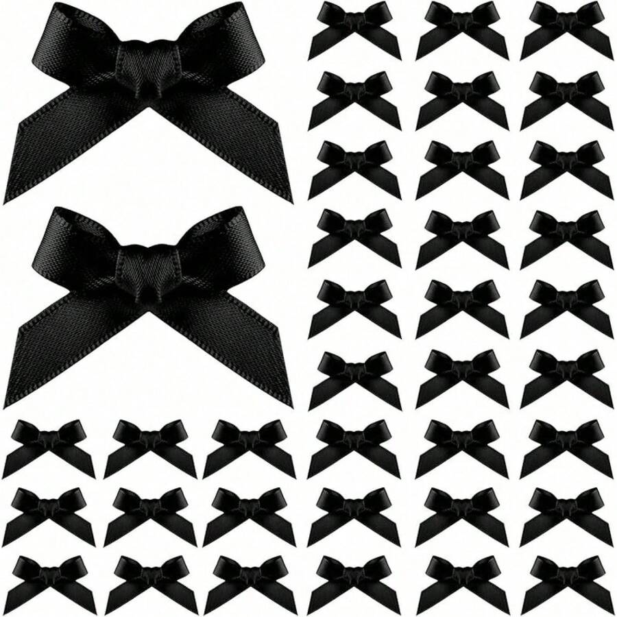 100pcs Ribbon Bows, 1.57x0.4in Mini Bows For Crafts Cute Small Ribbon Tiny Bows For Sewing Gift Wrapping Wedding Party Favors Treat Bags Gift Box Decoration (Pink) - Black - View 1