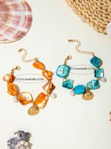 imoli 1 pieza Pulsera de estilo bohemio minimalista con colgante de perla, cruz y trébol, para mujer, regalo perfecto para playa, viajes y vacaciones (teñido artificialmente, puede tener un ligero desvanecimiento del color)