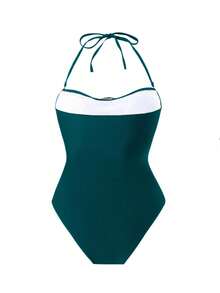 Bikinx Women's Summer Beach Solid Color Ruched Detachable Strap Metal Decor Sexy One-Piece Swimsuit Vacation - Teal Blue - View 5