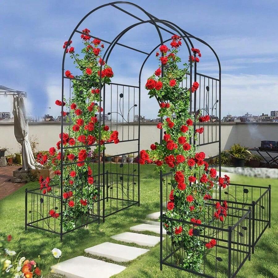 Metal Garden Arch With Plant Pot Garden Arbor Trellis Climbing Plants ...