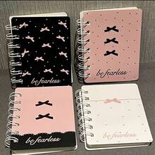 4pcs Boho Princess A7 Spiral Notebooks - White With Pink Dots, Perforated Pages, Inspirational Quotes & Heart Patterns, High Quality Paper Journals, Ideal Gifts, Fun Cover Designs, Coil Binding - Multicolor - View 2