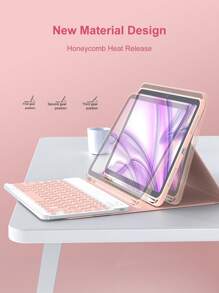 Funda de teclado de piel sintética con teclado inalámbrico desmontable, batería de 150mAh y soporte para Apple Pencil, compatible con iPad (A16) de 11a/10a generación, 7a/8a/9a generación, iPad Air de 4a/5a generación (M2 2024/M3 2025), iPad Pro de 11" (2018/2020/2021/2022), color rosa