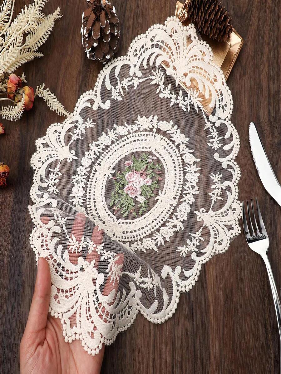 1/2/4Pcs Vintage French Elegant Lace Placemat, Hand Embroidered Table Mat & Chinese Style Tablecloth, Dining Table Room Decor, For Wedding Party Christmas Holiday Ornament, Autumn Household Essentials & Exquisite Gift