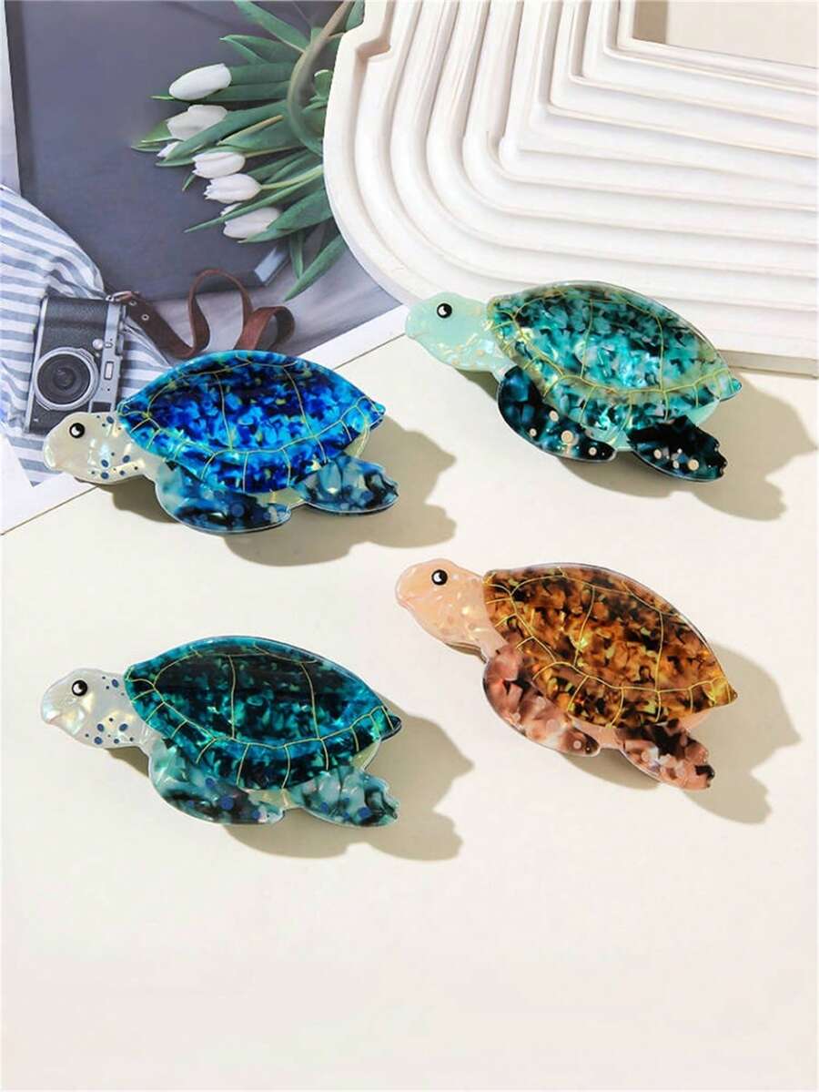 1 件/2 件/4 件女士甜美可爱仿真海龟发夹，海滩度假发爪，日常装扮，发型装饰，优雅可爱的波西米亚风配饰，爪夹
