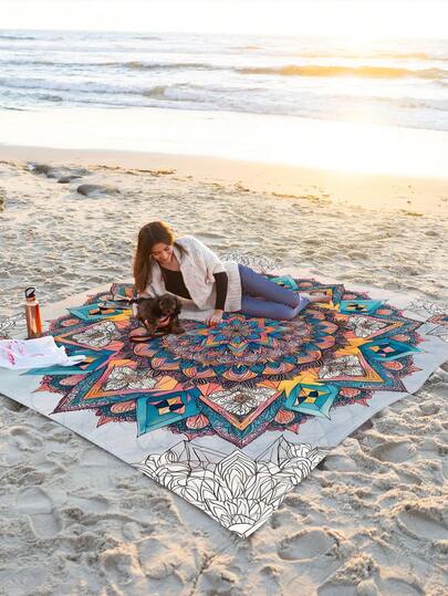 1 pieza Nuevo Mantel Impermeable y a Prueba de Arena para Picnic/Toalla de Playa, de Patrón Fashionable y Fresco, Adecuado para Campamento y Picnic