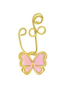 1pc Bohemian Stainless Steel Nose Hoop, Adjustable Size Multi-Color Butterfly & Circle Fake Nose Ring/Clip