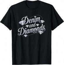 Denim And Diamonds  Fashion Style T-Shirt Gift For Brother Mother's Day Gift For Grandma - 黑色 - 查看 1