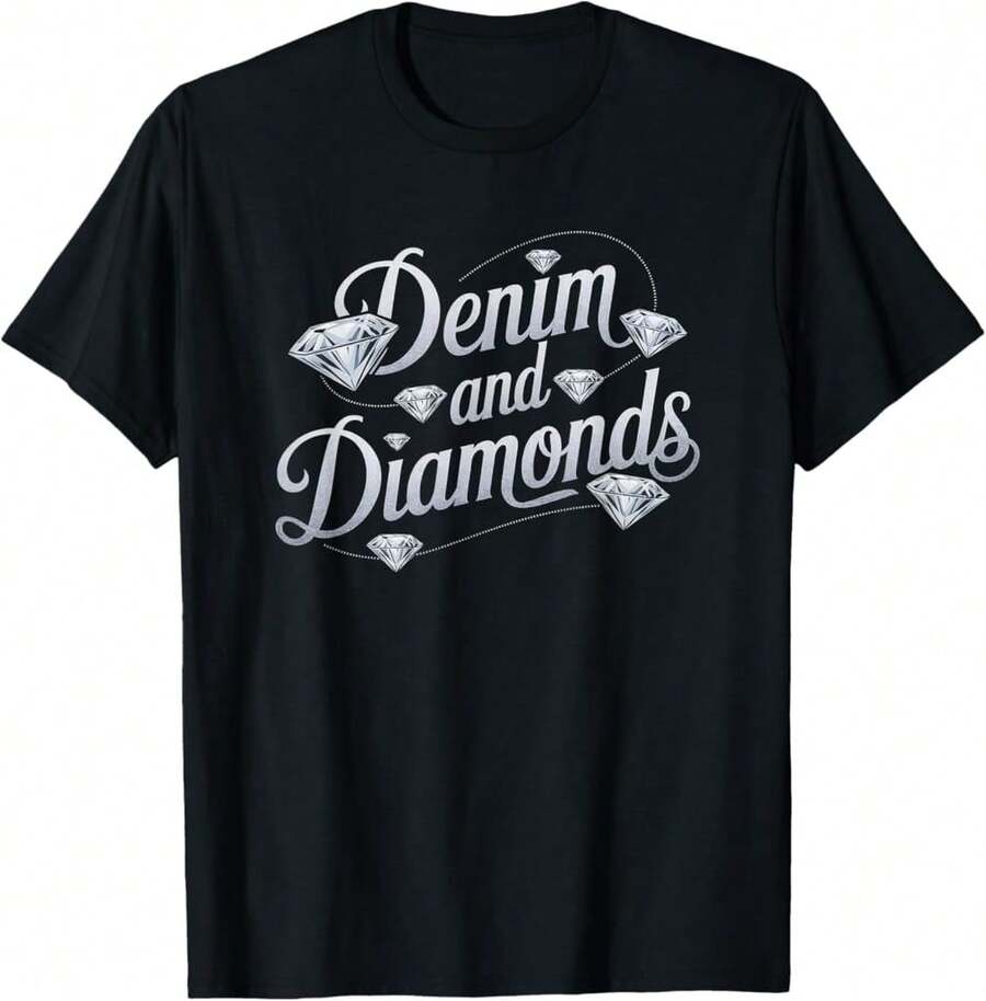 Denim And Diamonds  Fashion Style T-Shirt Gift For Brother Mother's Day Gift For Grandma - 黑色 - 查看 1