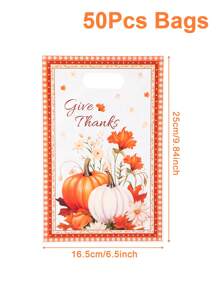 10/25/50pcs Autumn Pumpkin Flowers Style Gift Handbags, Thanksgiving Party Treat Gift Packaging Bag, Small Thank You Plastic Gift Bag, Happy Thanksgiving Day Party Decoration Supplies, Home Decor, Table Decor, Thanksgiving Party Supplies, Autumn Harvest Holiday Event Party Gift Packing Supplies, Fall Decor, Autumn Thanksgiving Party Gifts Favors Decor Packages