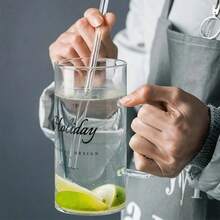 1pc 700ml Minimalist High Temperature Resistant Handled Letter Printed Large Capacity Glass Cup/Beer Mug - Clear - View 1