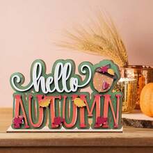 1/220Sets 2D Flat,Hello Autumn Wooden Tabletop Decor,Rustic Pinecone Autumn Leaves Harvest Desk Decor Sign For Farmhouse Thanksgiving Autumn Theme Party Kitchen Decor