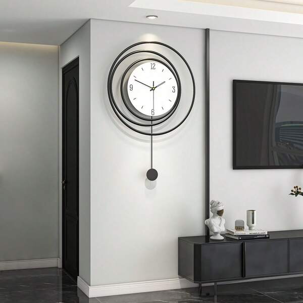 1 pièce Horloge murale créative en métal minimaliste moderne, design à balancier silencieux, artisanat décoratif, horloge murale de décoration pour salon, cuisine, chambre à coucher, salle à manger et bureau, fonctionnement sur pile (pile non incluse). Décoration de chambre, décoration de dortoir, retour à l'école, décoration scolaire, surprise scolaire