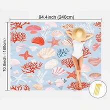 1 件海洋元素印花沙滩垫，防水防沙超大沙滩垫，轻便，适合成人旅行、露营和野餐 - 彩色 - 查看 16